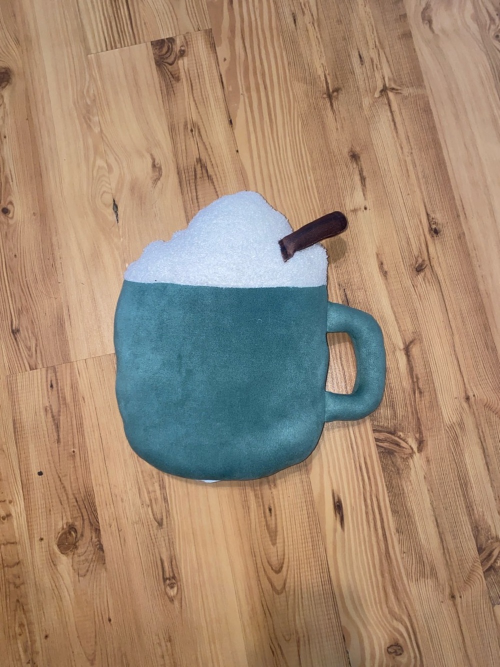 Teal Mug Plush Pillow with White Foam Top